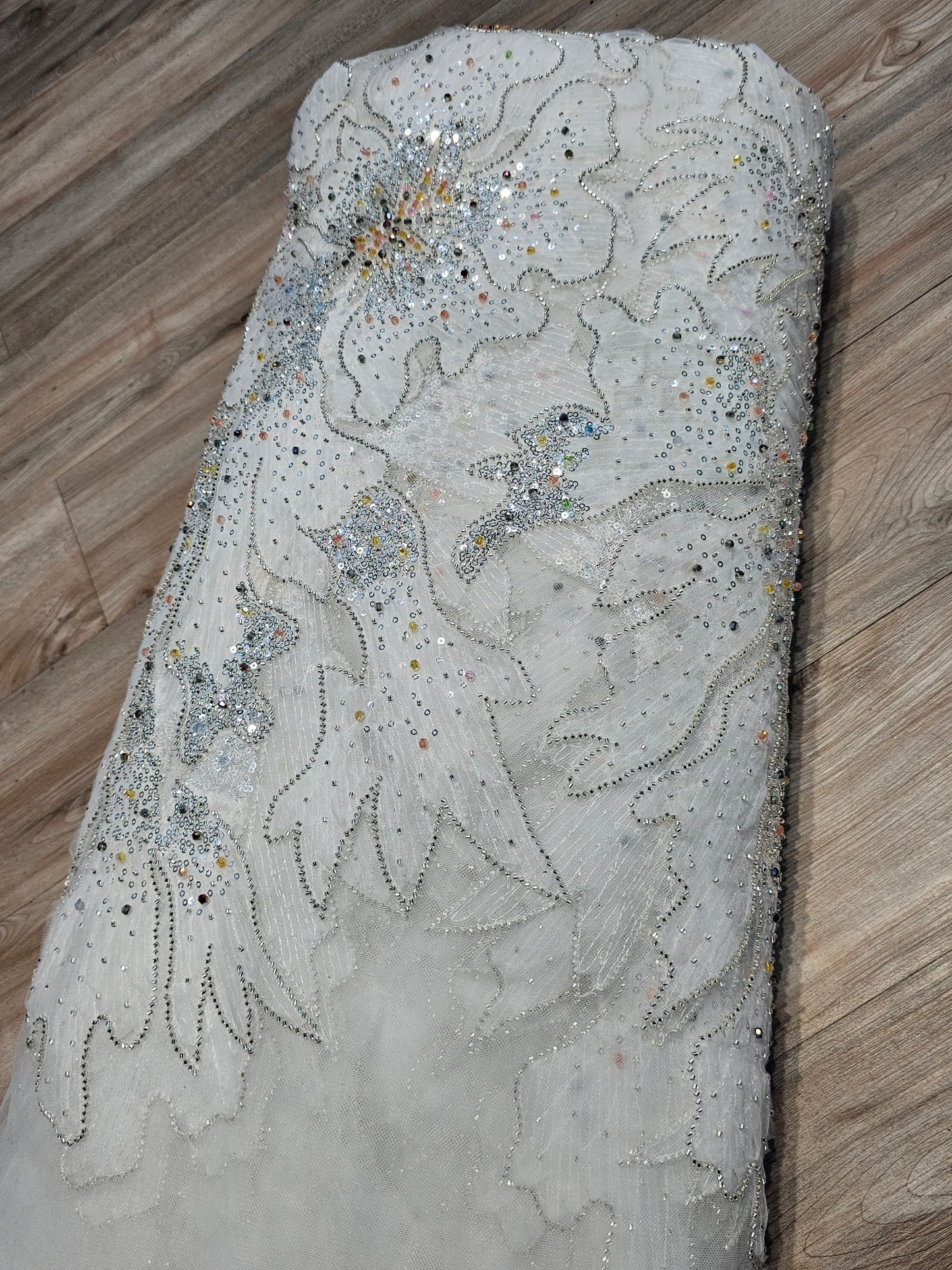 Imported Net With All-Over Ribbon Work & Multicolour Heavy Stone Embroidery — Pure Handcrafted Luxury.