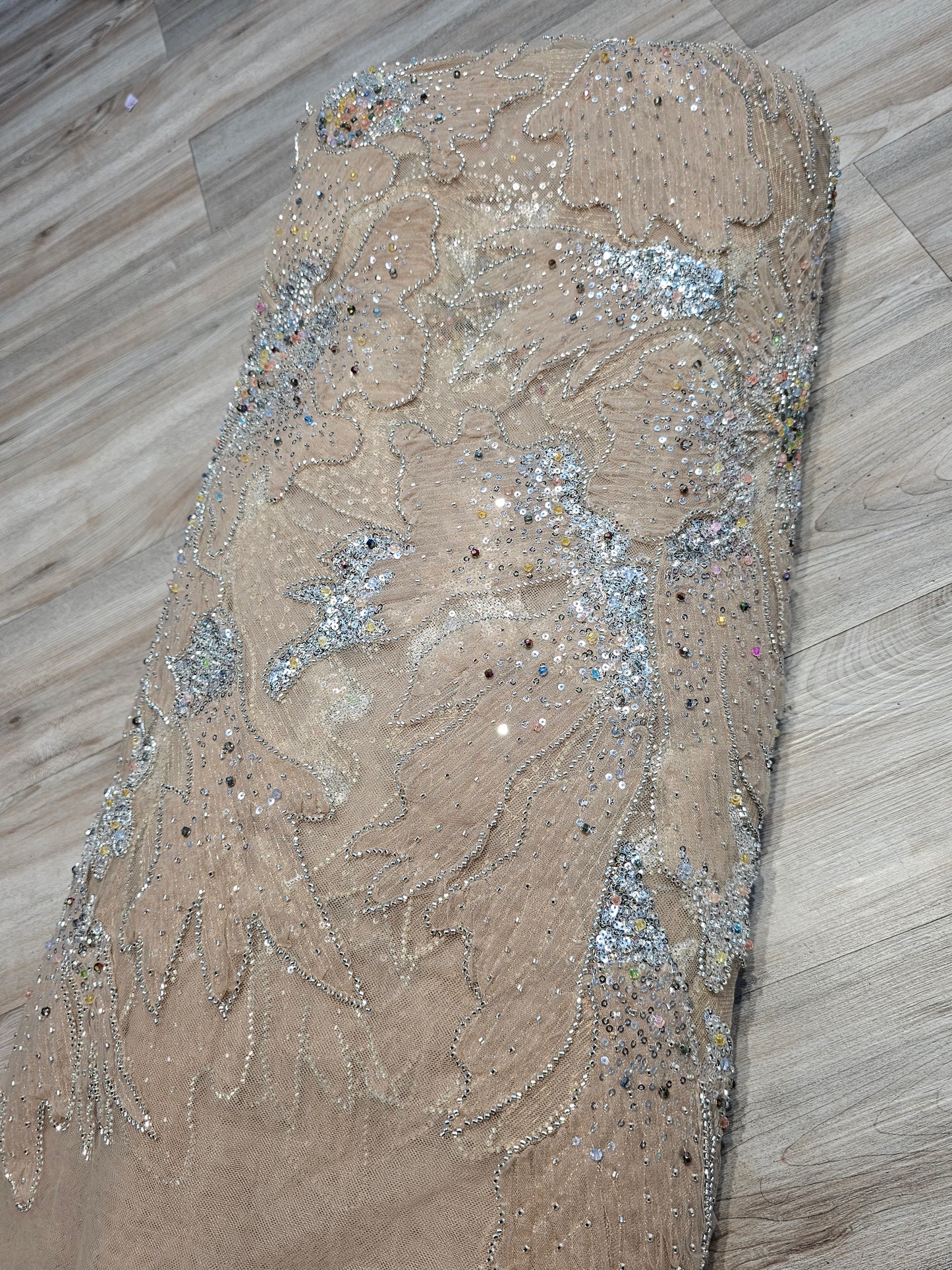 Imported Net With All-Over Ribbon Work & Multicolour Heavy Stone Embroidery — Pure Handcrafted Luxury.