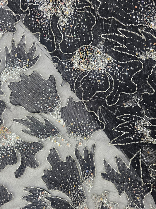 Imported Net With All-Over Ribbon Work & Multicolour Heavy Stone Embroidery — Pure Handcrafted Luxury.